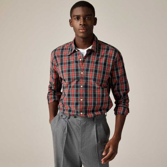NWOT M J Crew secret wash cotton poplin shirt in Christmas red black plaid